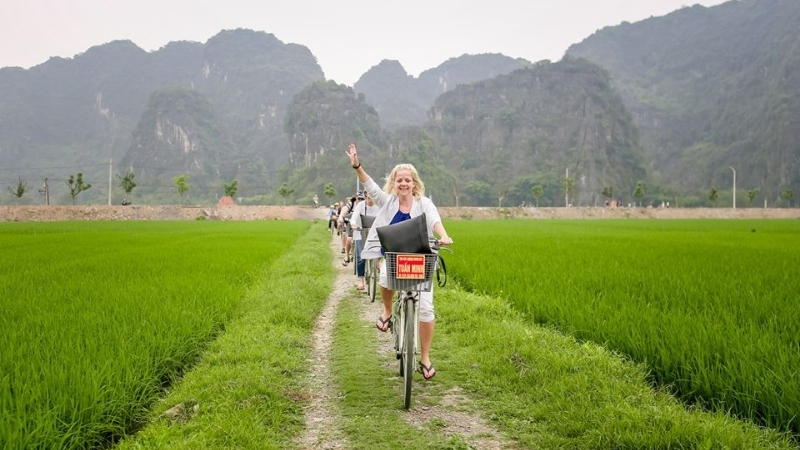 Biking around village in ninh Binh