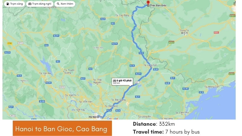 Hanoi to Ban Gioc cao Bang Route Maps