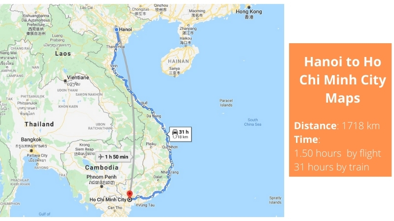 Hanoi to Ho Chi Minh route maps