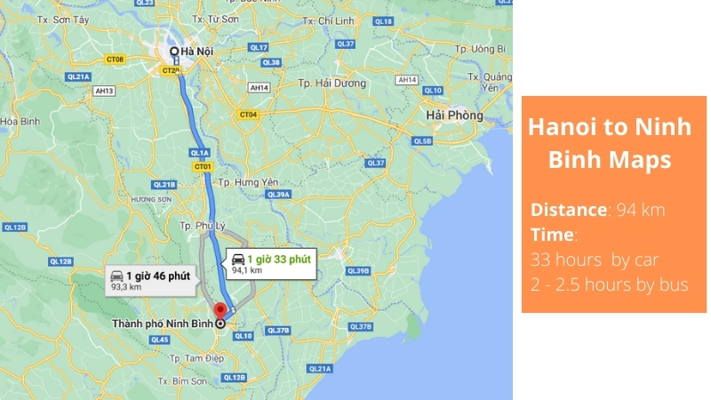 Hanoi to Ninh Binh Route Maps