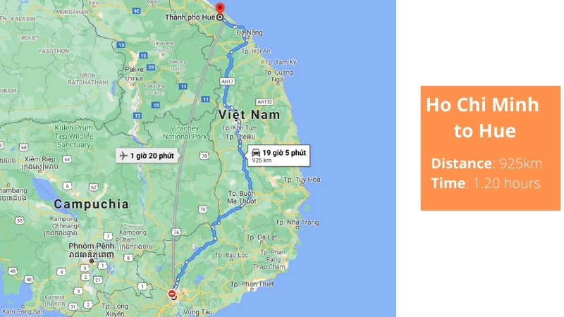 Distance from Ho Chi minh to Hue
