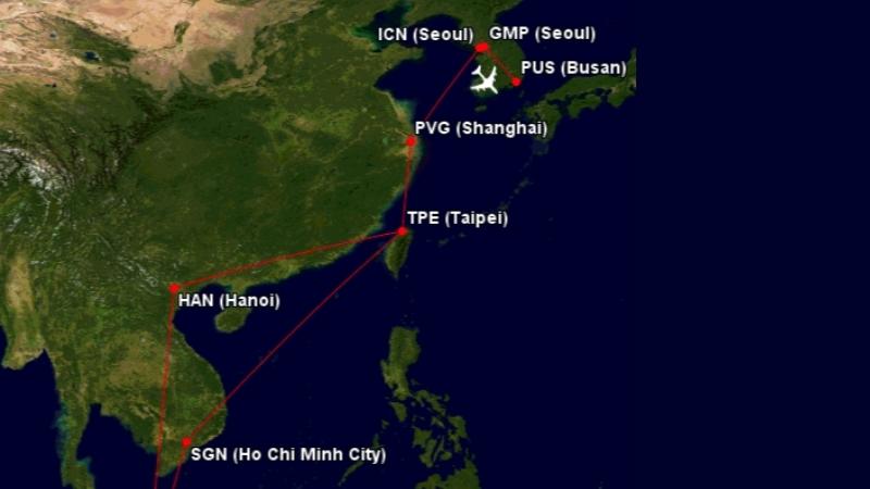 Busan To Hanoi And Ho Chi Minh Flight Route