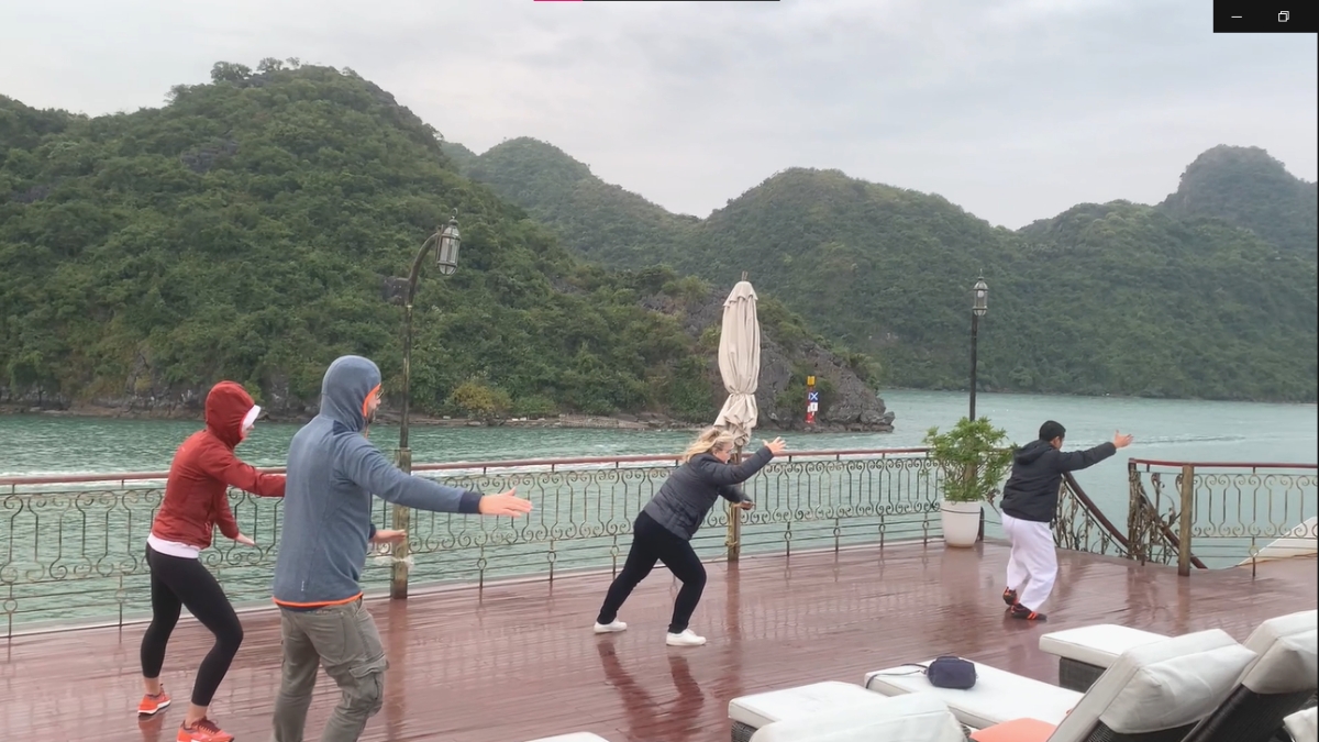 Tai Chi class on the sundeck of the Indochine Cruise