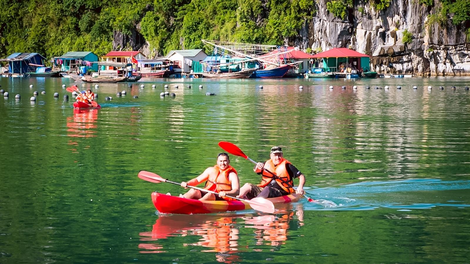 Kayaking in floating village