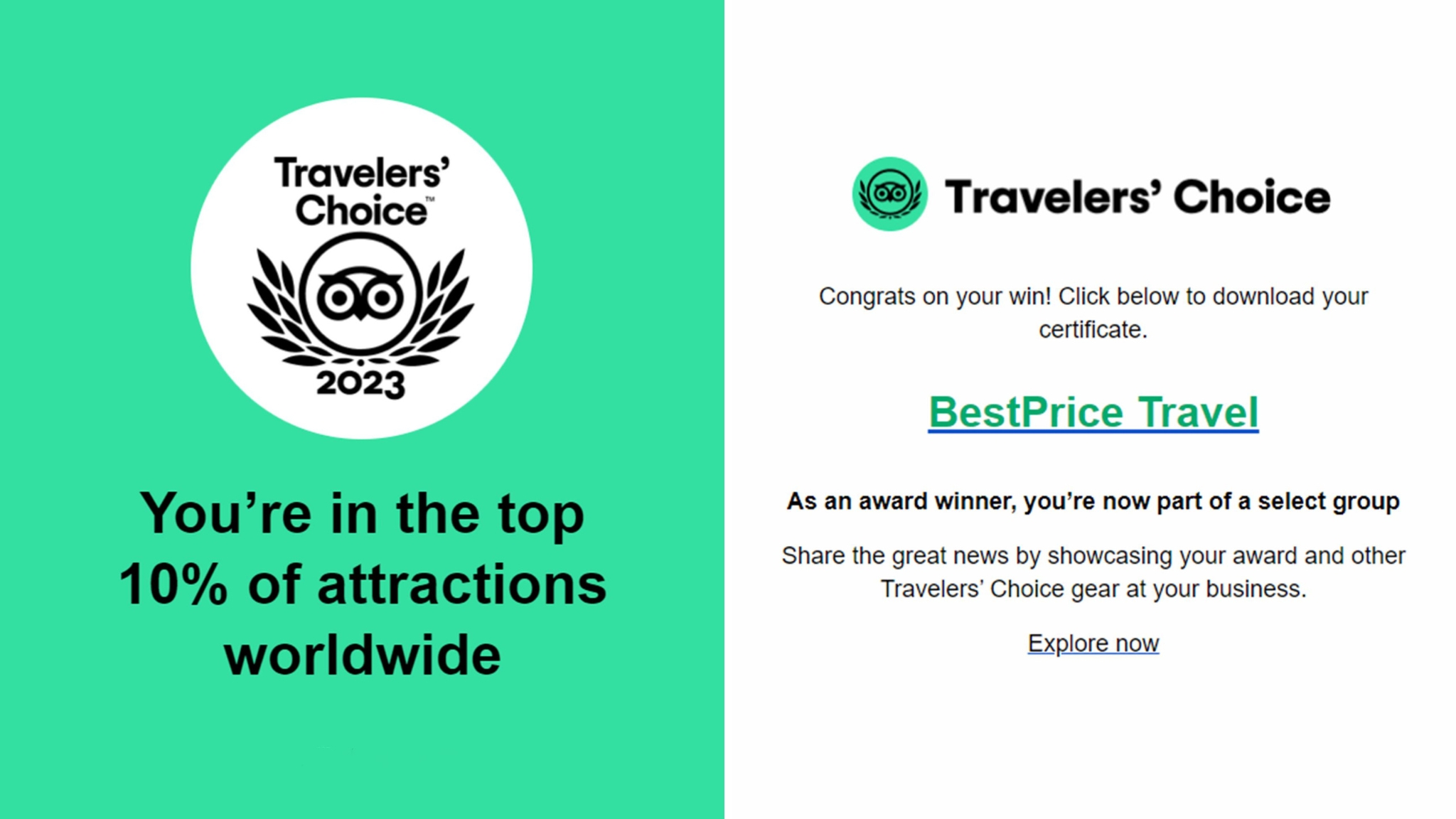 BestPrice Travel won the 2023 TripAdvisor Traveler’s Choice Award