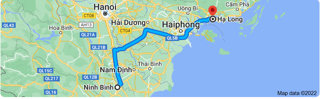 Halong to Ninh Binh route map