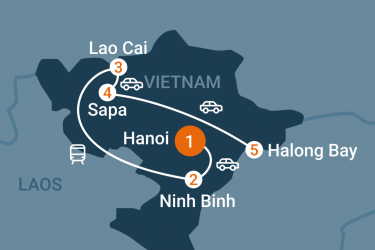 Northern Vietnam 6 Days Tour Map