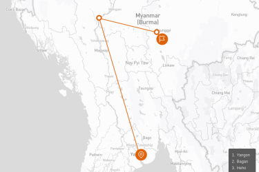 Bird's eye view Myanmar 7 days Route Map
