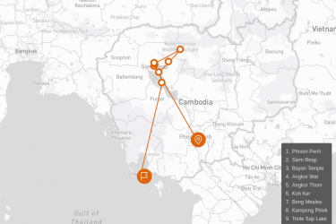 Cambodia Essential & Beach Relaxation 14 days Route Map