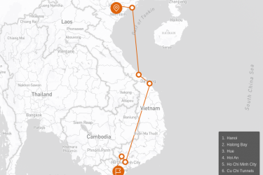 Highlights of Vietnam 12 Days - Small Group Tour Route Map