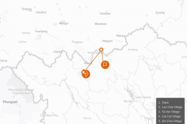 Sapa Trekking - Ethnic Market 3 days - Small Group Route Map