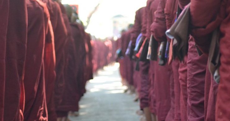 Lines Of Monks Queueing