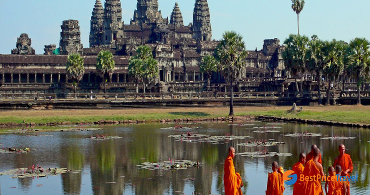Buddhist Monks In Front Of The Angkor Wat