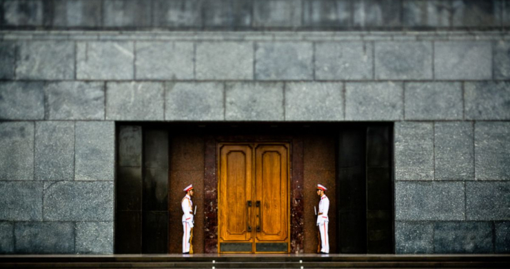 Soldiers Stand Guard The Entrance Of Ho Chi Minh's Mausoleum