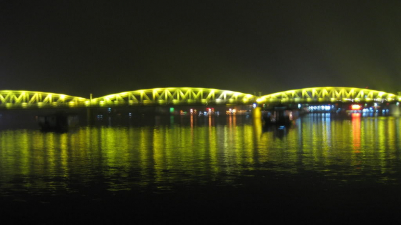Truong Tien bridge at night is sparkling