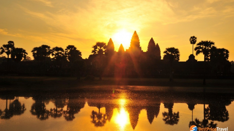 spectacular sunrise in front of Angkor Wat