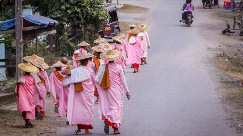 Local Nuns Procession Near Hsipaw Town