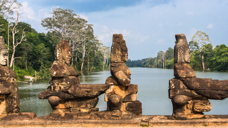 Day 2 The South Gate Of Angkor Thom Is Famous For Its Series Of Colossal Human Faces Carved In Stone