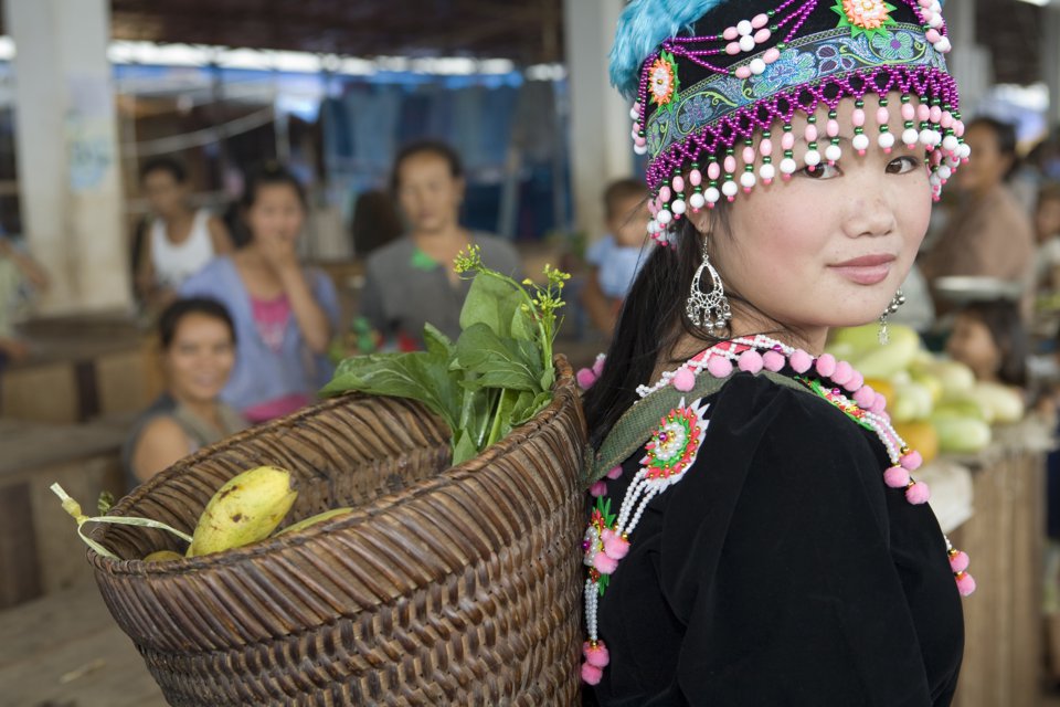 Lao Hmong Hill Tribe Girl In Market