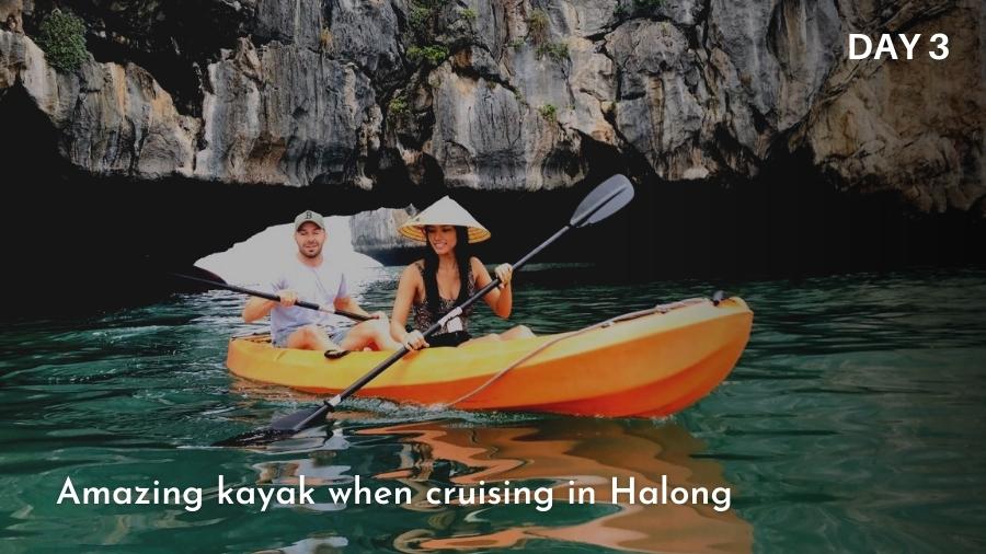 Enjoy Halong bay kayaking  in Highlight Vietnam 12 days