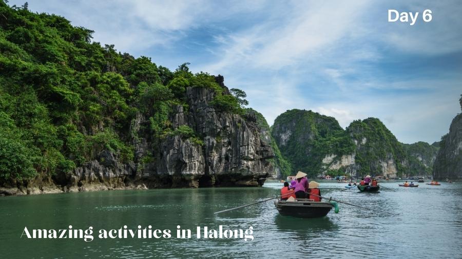 Enjoy rowing boat in Halong Bay