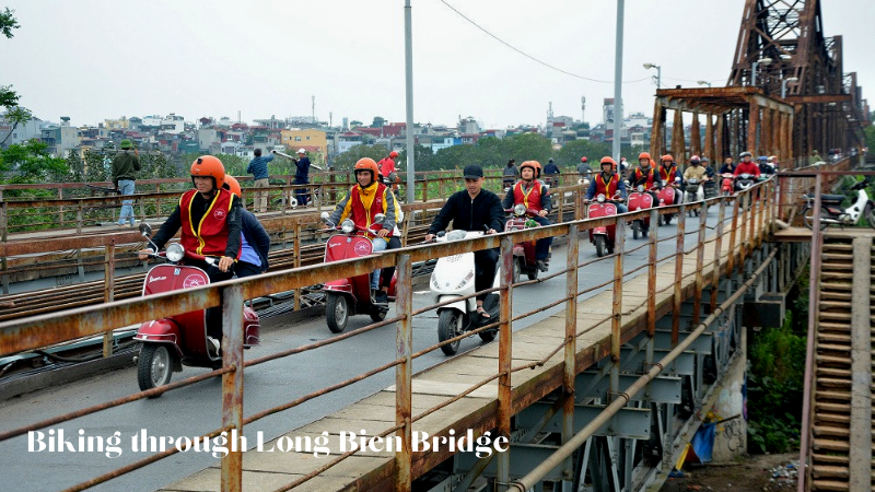 Biking Through Long Bien Bridge