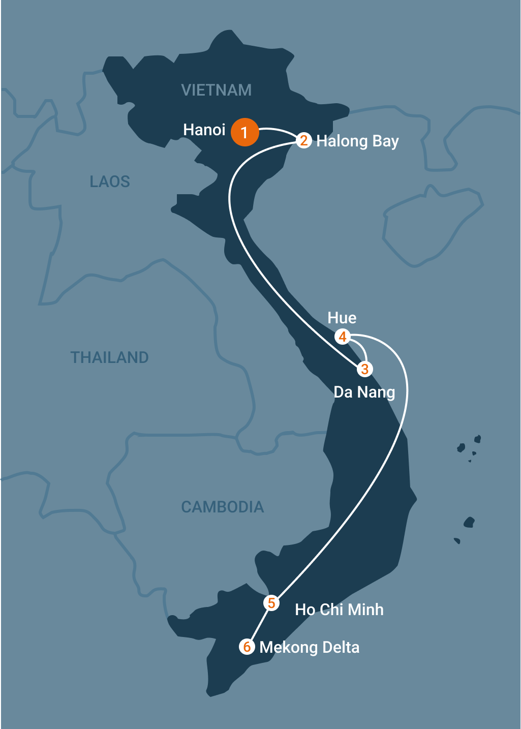 Vietnam 12 Day Tour Route Map