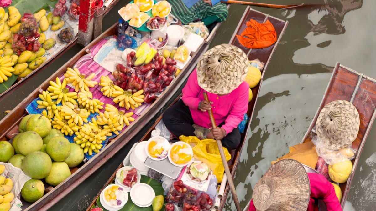 Cai Rang Floating Market With Various Fruits