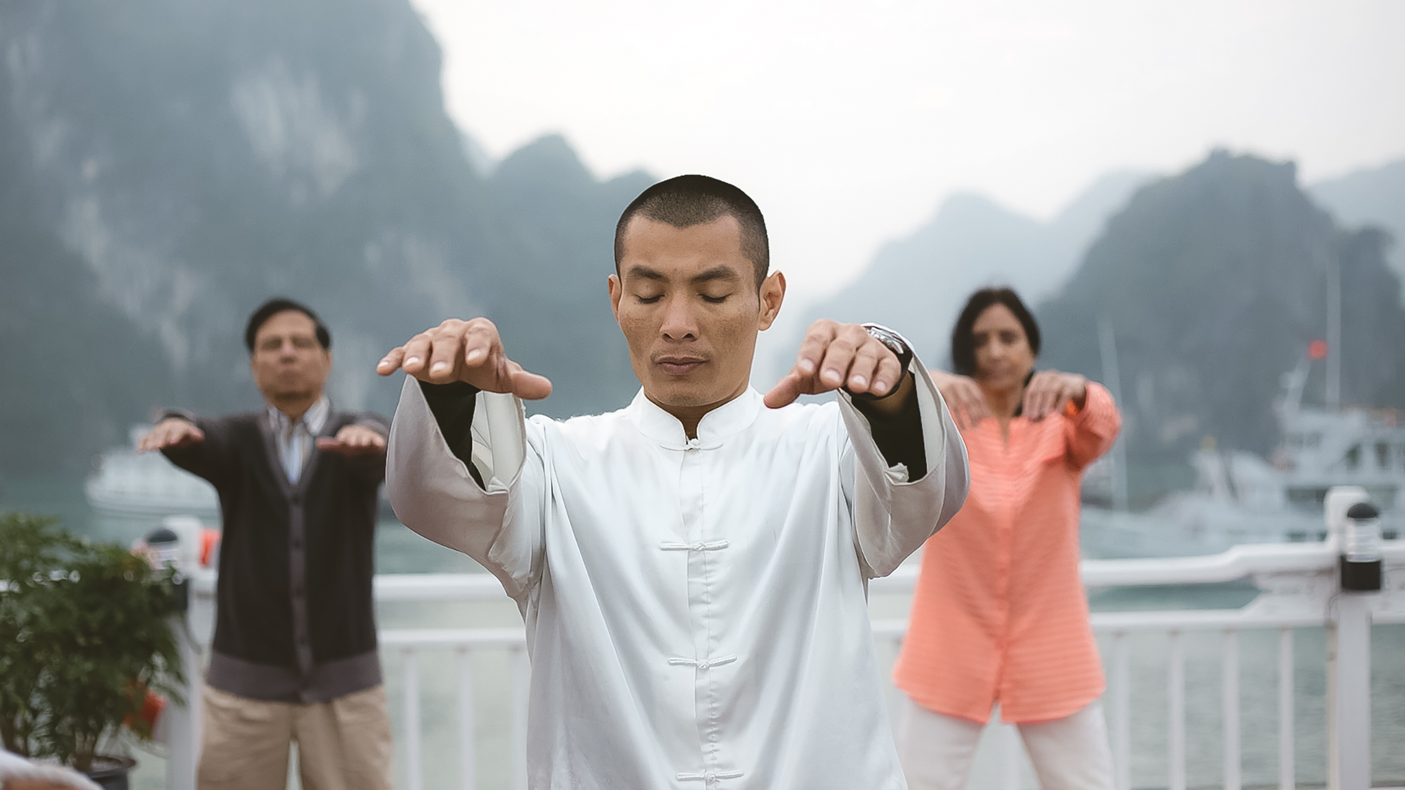 Practicing Tai Chi in the morning