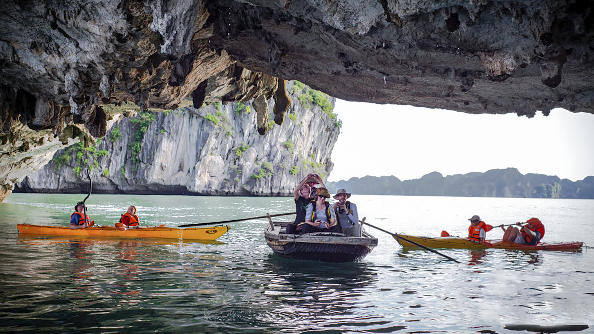 Rowing boat to Dark & Light Cave