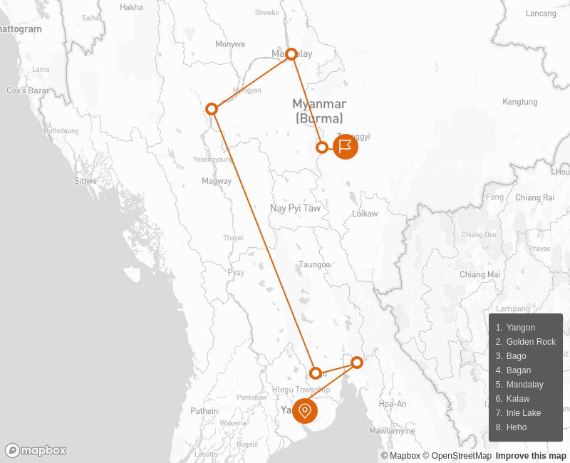 Beauty Of Burma 11 days Route Map