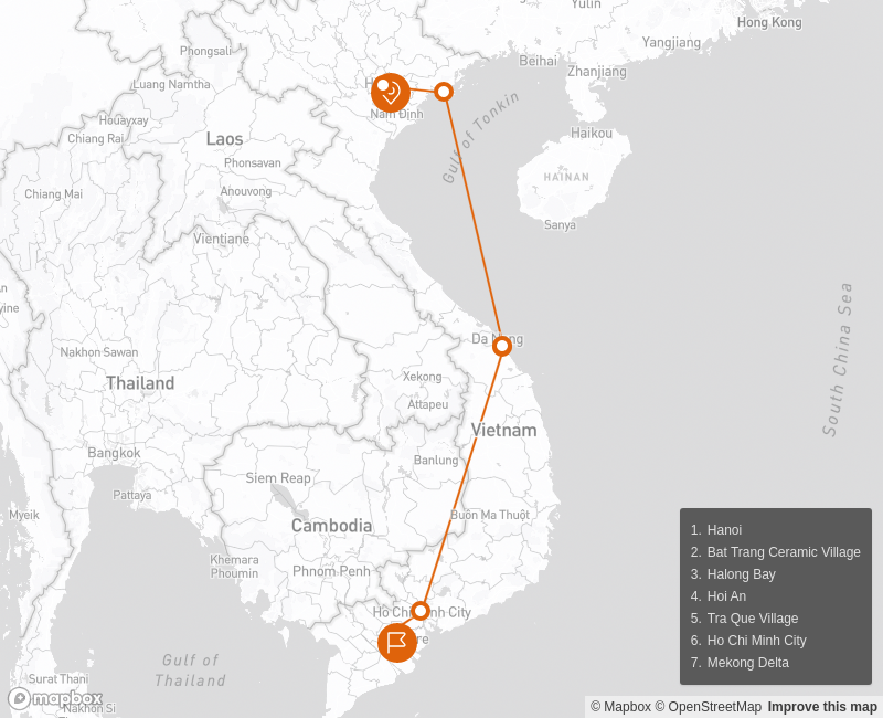 Classic Vietnam Tours for Family 12 days Route Map