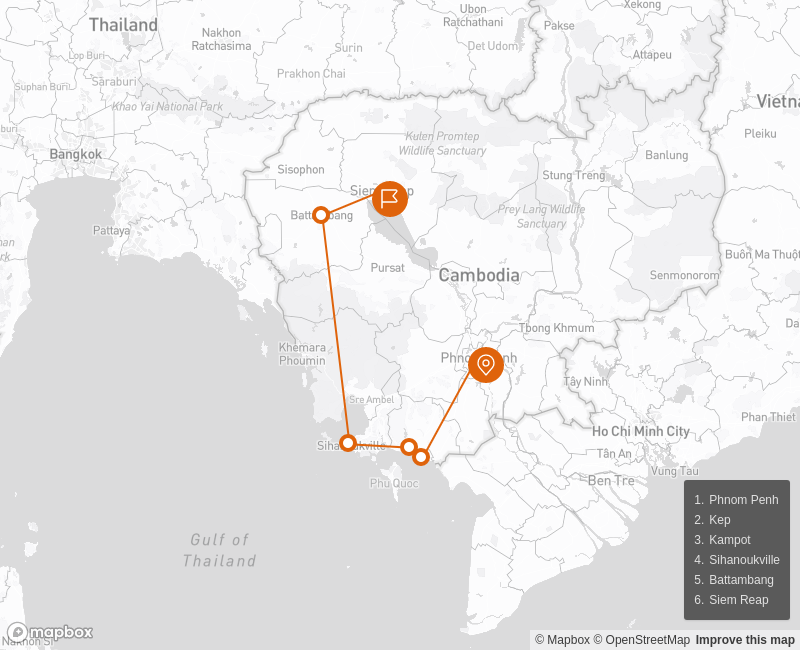 Complete Cambodia 12 days Route Map