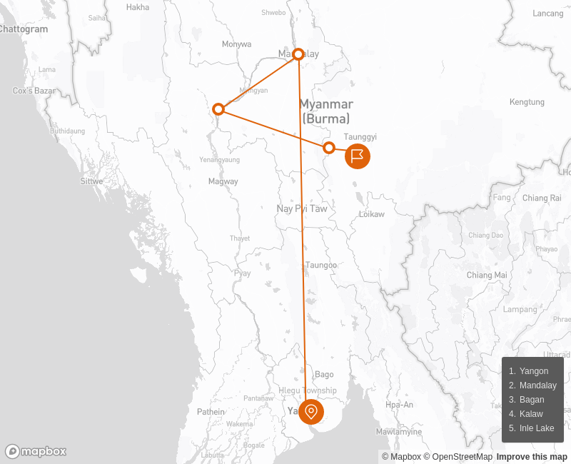 Deep Insight Myanmar 11 days Route Map