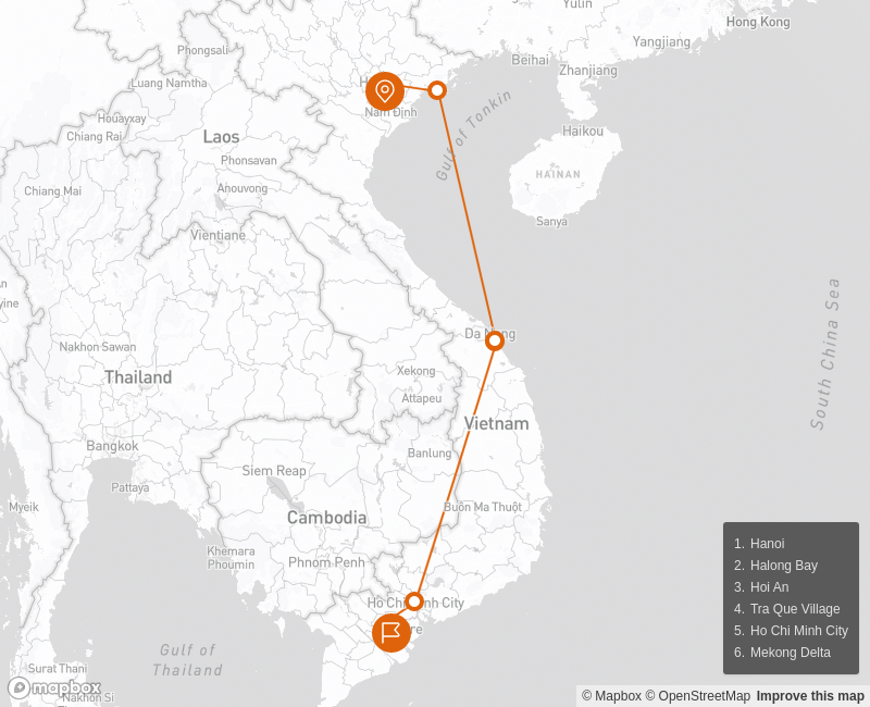 Experience Vietnamese Food 9 days Route Map