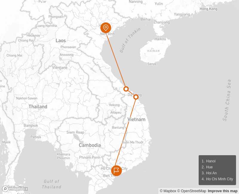 Explore Vietnam Historical Sites 13 days Route Map