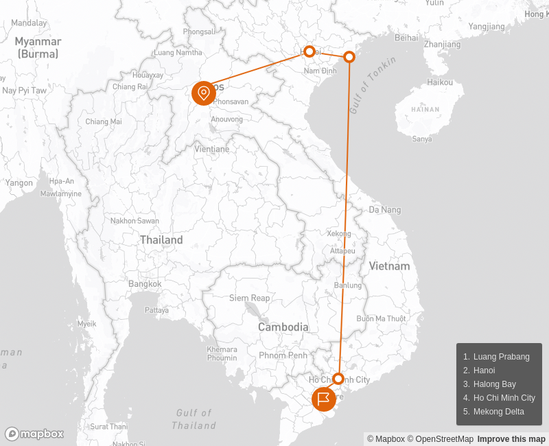 Explore Vietnam & Laos Heritage Sites 12 days Route Map