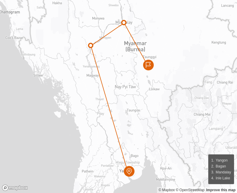 Glimpse of Myanmar 7 days Route Map