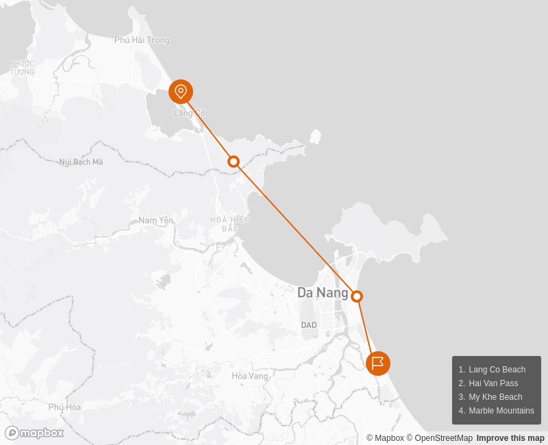 Half-day motorbike tour: Hue to Hoi An Route Map