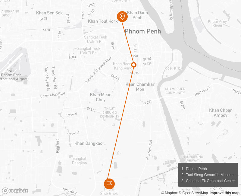 Half day Phnom Penh Tours - Killing Field Route Map