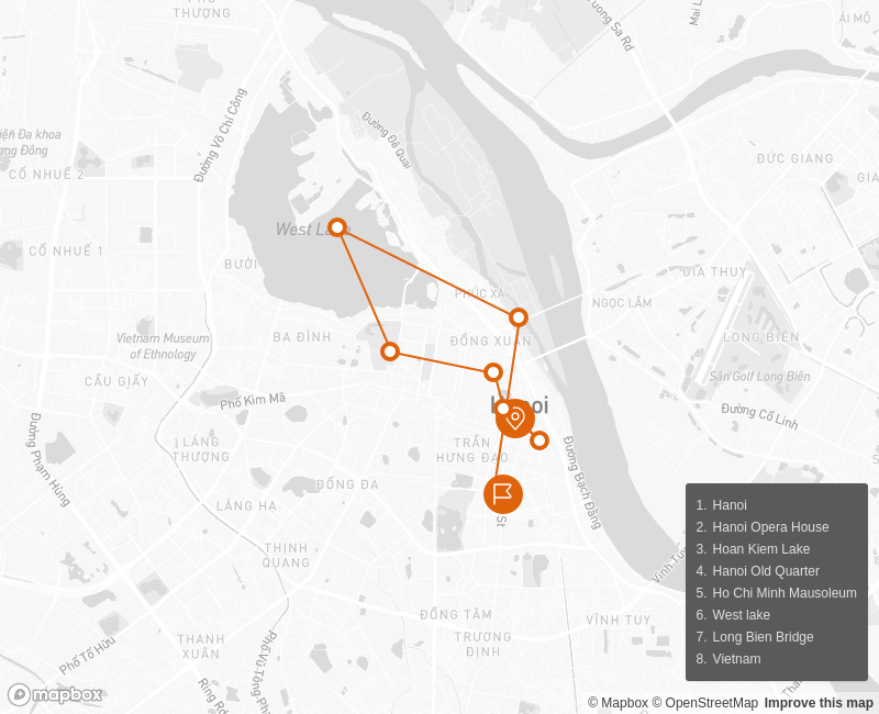 Hanoi Food Tour by Motorbike at Night Route Map