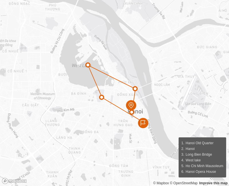 Hanoi Insight Vespa Tours Route Map
