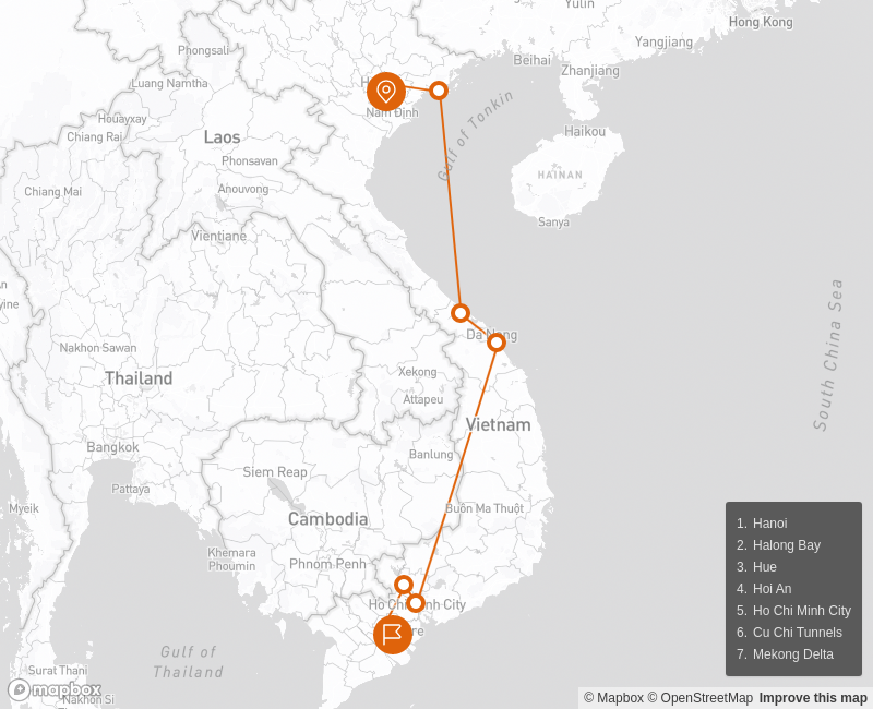 Highlights of Vietnam 12 Days - Small Group Tour Route Map