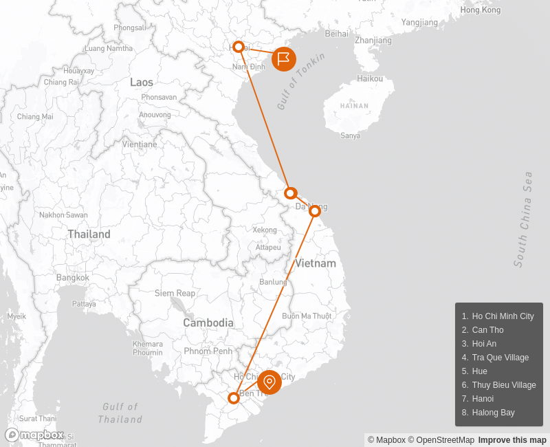 Insight Vietnam Local - Luxury Private Tour 14 days Route Map