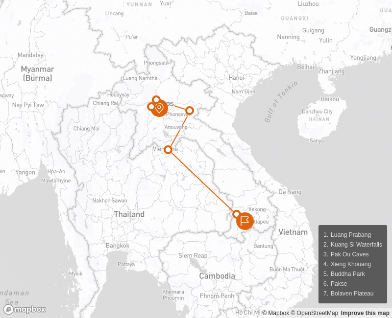 Laos - A Journey within 19 days Route Map