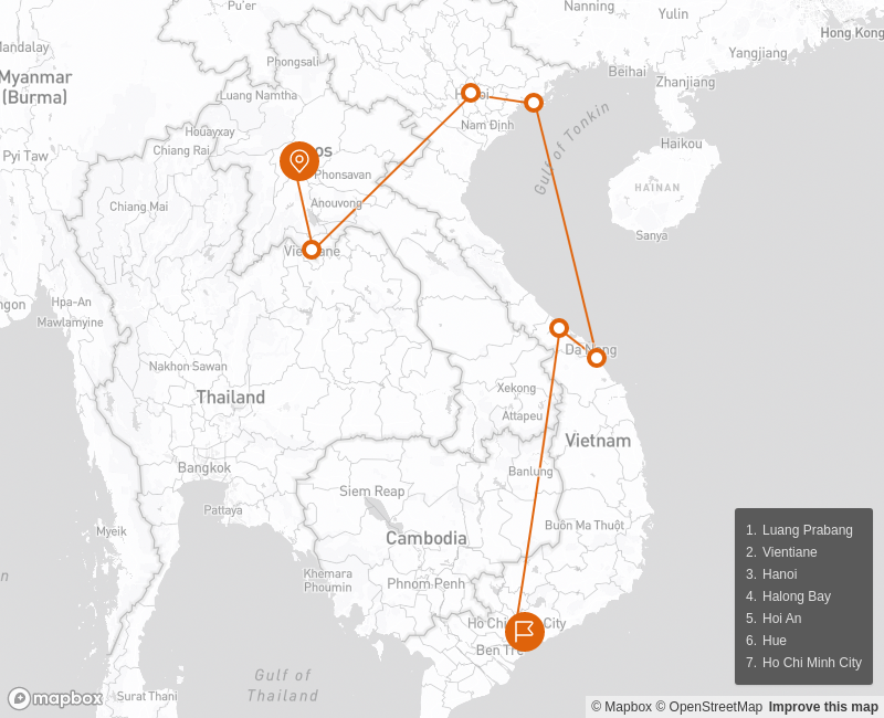 Laos - Vietnam At A Glance 12 Days Route Map
