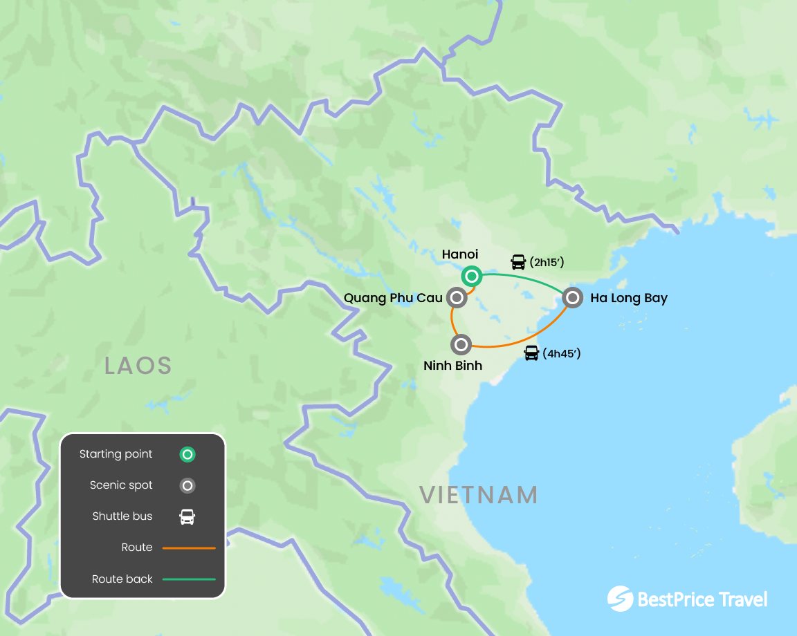Luxurious Northern Vietnam Exploration Private 7 Days Tour Map