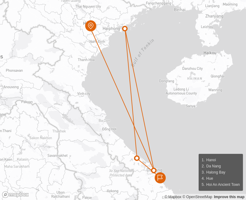 Luxurious Vietnam Honeymoon Package 9 days Route Map
