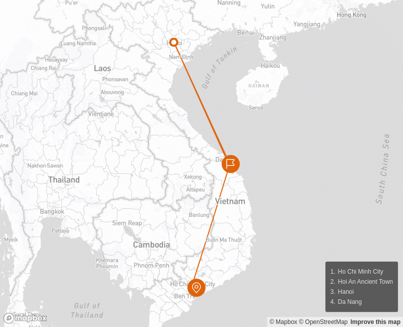 Luxury Golf Holiday in Vietnam 10 days Route Map