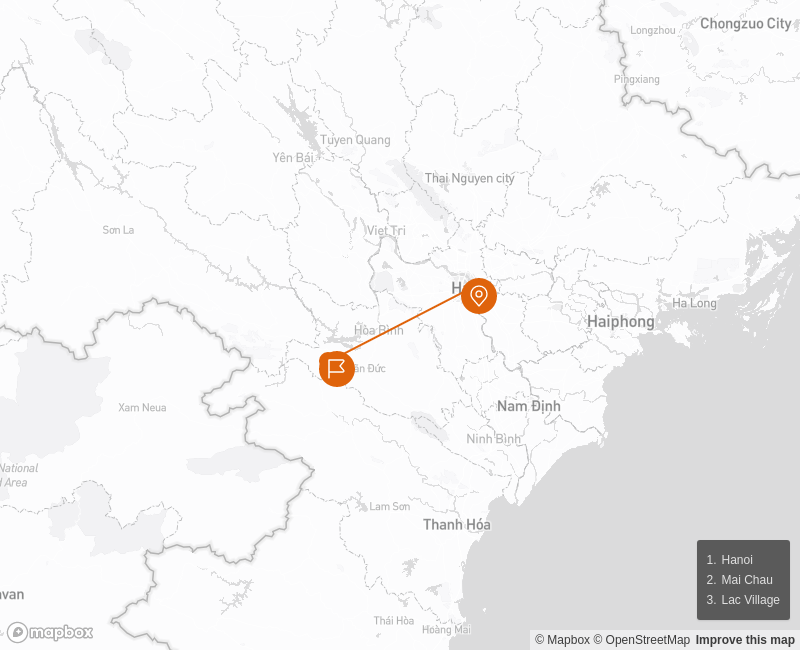 Mai Chau Light Trek - Private 2 days Route Map